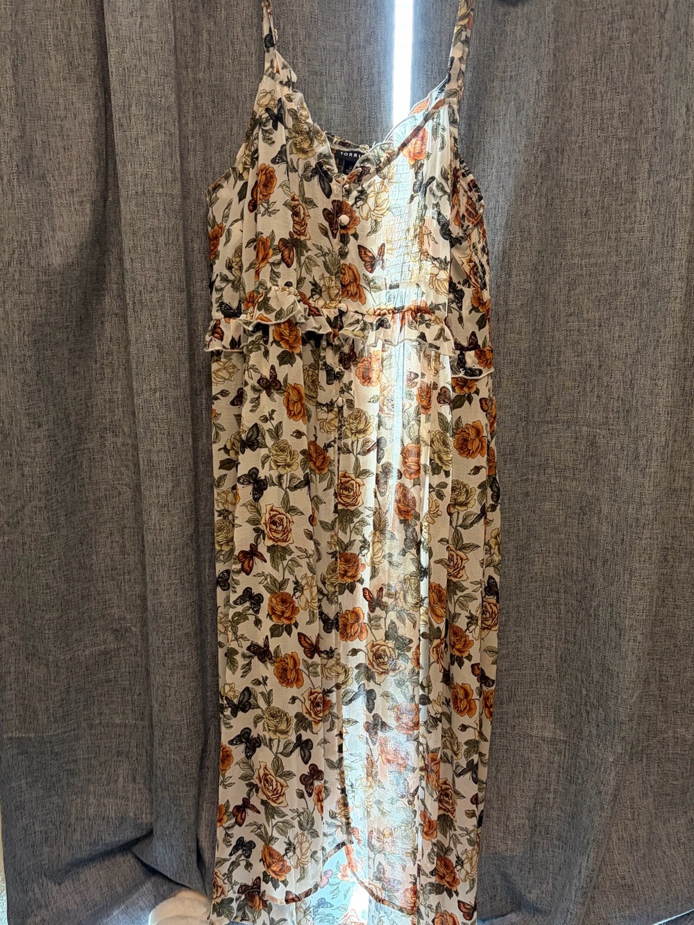 torrid Cream Floral Smocked Top with Orange & Green Accents